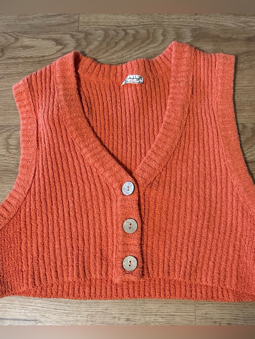 Free People Orange Ribbed Knit Button Front Crop Vest